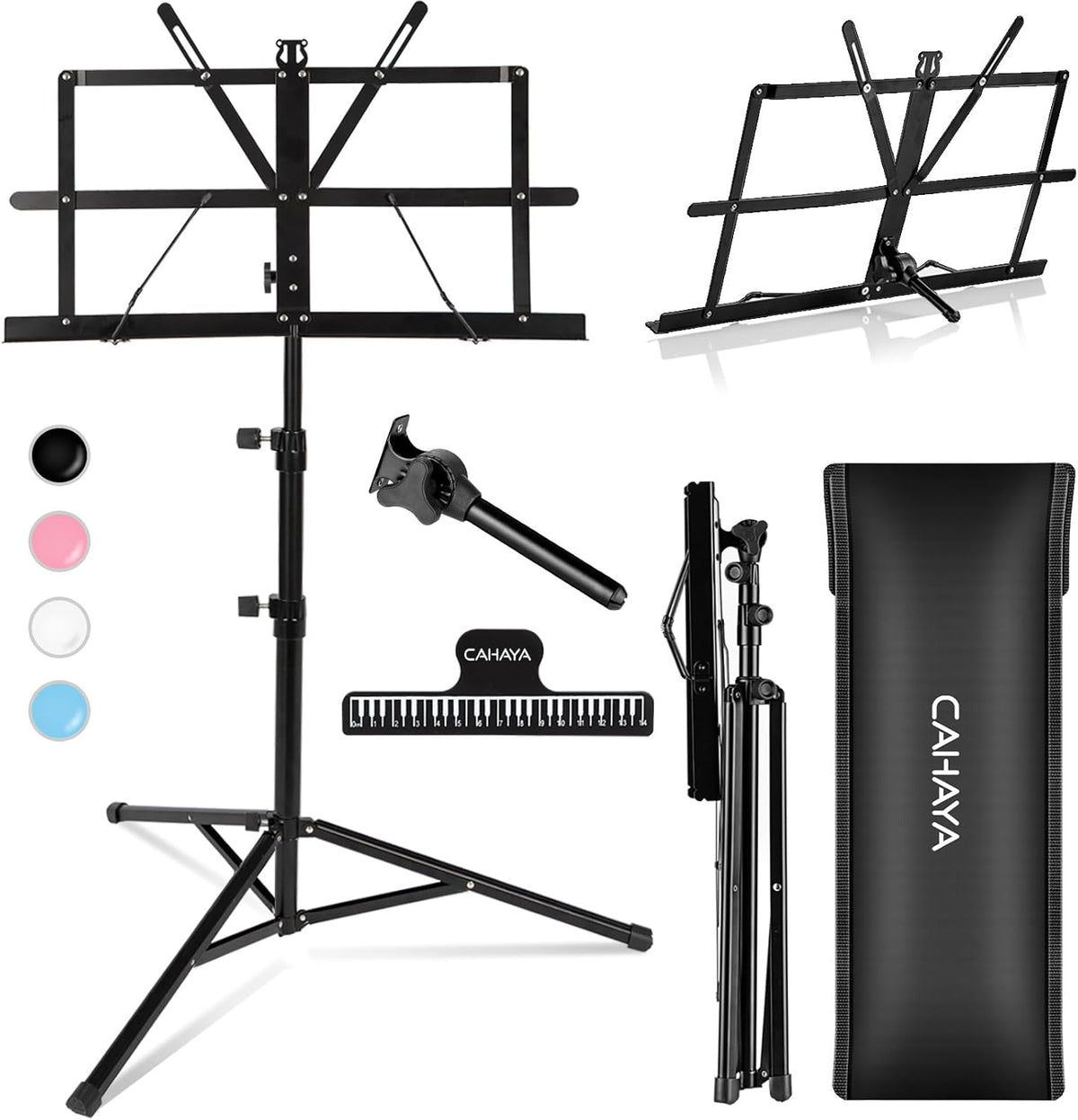 Portable Sheet Music Stand with Desktop Book Holder, Carrying Bag and Clip