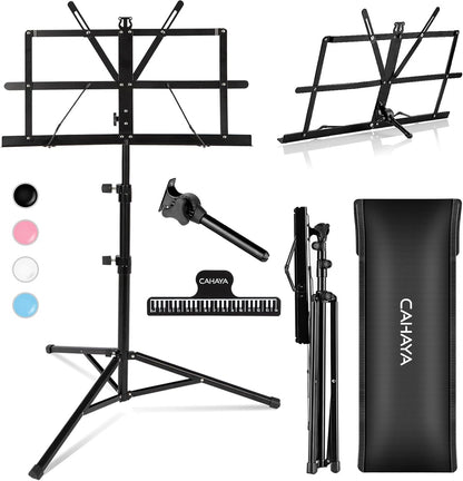 Portable Sheet Music Stand with Desktop Book Holder, Carrying Bag and Clip