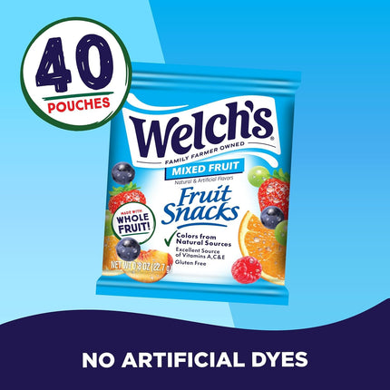 Fruit Snacks, Mixed Fruit, Bulk Pack, Individual Single Serve Bags, 0.8 oz (Pack of 40)