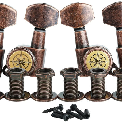 Guyker Guitar Locking Tuners (3L + 3R) - 1:18 Lock String Tuning Key Pegs Machine Head Replacement for ST TL SG LP Style Electric, Folk or Acoustic Guitars - Antique Bronze