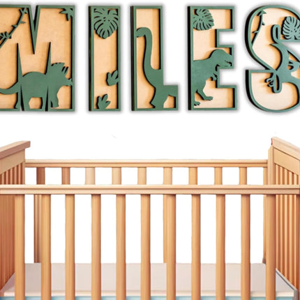 Personalized Wooden Name Sign - Custom Baby Name Signs for Nursery & Kids Room, Baby Announcement Sign, Wall Name Signs Personalized, Round Wooden Letters for Nursery Decor (Dinosaur)