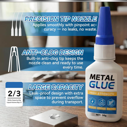 Metal Glue, Super Glue for Metal 30g Heavy Duty Instant Adhesive, Fast Drying Clear CA Adhesive for Stainless Steel, Aluminum, Iron, Jewelry Repair, DIY Crafts, Waterproof Strong Bonding