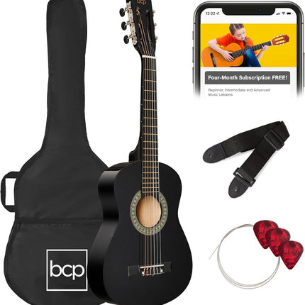 Best Choice Products 30in Kids Acoustic Guitar, All-in-One Beginner Starter Kit w/Strap, Case, Extra Strings, Rosette Inlay - Black