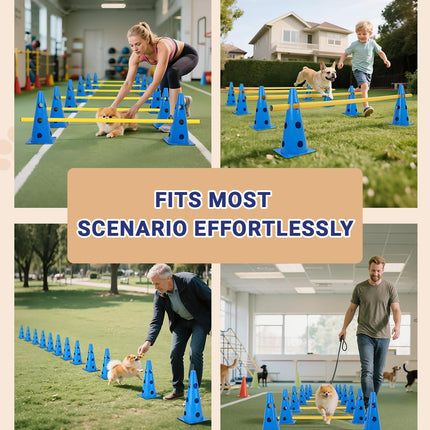 Dog Agility Course Backyard Set, Dog Agility Hurdle Cone Set with Height Adjustable Crossbar for Rehabilitation & Beginners, Dog Agility Equipment for Dog Obstacle Course - 12 Inch