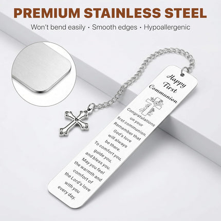 2026 First Communion Gifts for Girls Boys – 1st Holy Communion Bookmark, Christian Religious Gifts for Kids Teens Women Men, Baptism Confirmation Easter Gifts, Faith Cross Bookmark (First Communion 1)