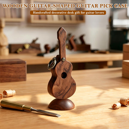 Wood Guitar Pick Holder with 1 Wood Pick and 6 Celluloid Picks