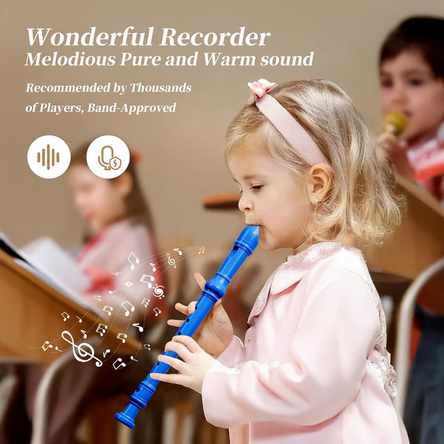 Soprano Recorder for Kids Beginners, German Fingering, C Key, 3 Piece with Cleaning Rod, Bag, Fingering - photo 2