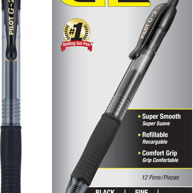 Premium Refillable & Retractable Rolling Ball Gel Pens, Fine Point, Black Ink, 12 Count (Pack of 1)