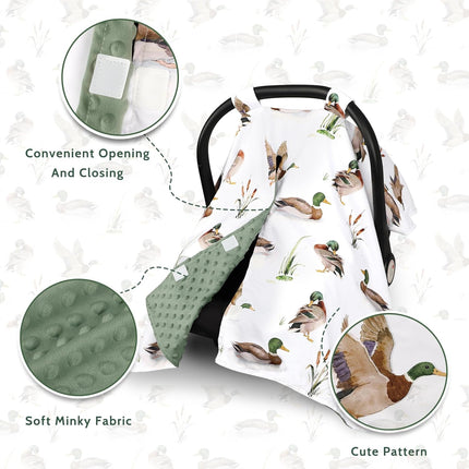 Green Car Seat Cover Baby Boy, Peekaboo Infant Car Seat Cover Summer, Multi-Use Newborn Carseat Canopy, Nursing Cover, Blanket, Mallard Duck