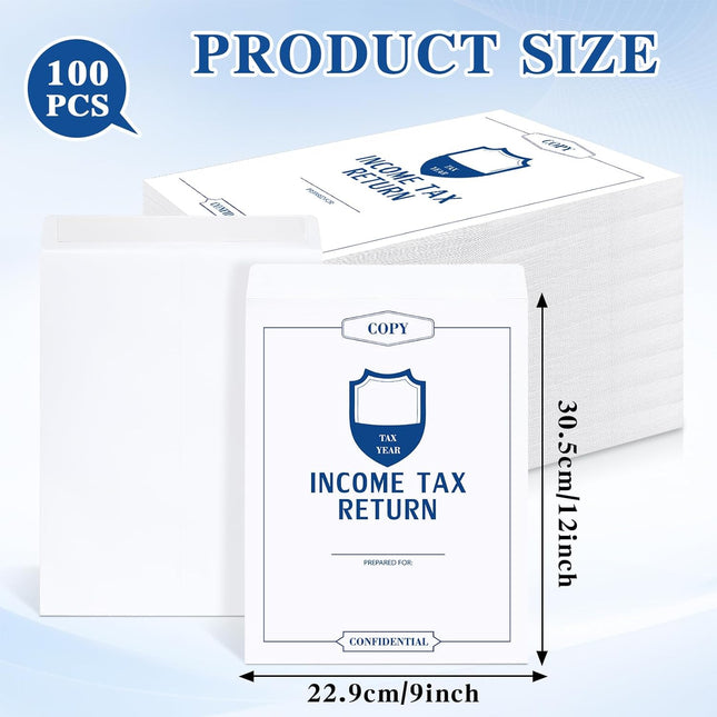 100Pcs Income Tax Return Envelope for Tax Preparers 9 x 12 In White Open End Security Envelopes Printable Envelopes Letter Size for Office Business Legal Documents Catalog Paper Mailing