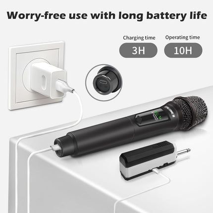 talomen Wireless Microphones, Professional Dual Karaoke Microphone for Singing, Handheld Cordless Dynamic Mic System with Rechargeable Receiver(160 Ft) for Wedding, DJ, Speech, Church, Party, K602-BW