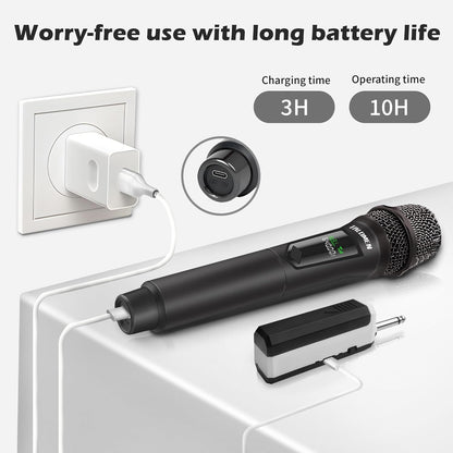 Wireless Microphones, Professional Dual Karaoke Microphone for Singing, Handheld Cordless Dynamic Mic - photo 4
