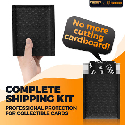Ding Defend Card Shipping Protector Envelope Bubble Mailer Kit with 110 Card Shipping Protectors (3.5x4.5 Inches), 55 Bubbles Mailers, 250 Tape Seals for Collectible Cards - Black