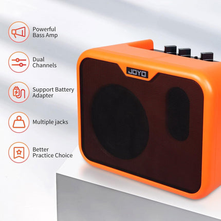 JOYO 10W Small Acoustic Guitar Amplifier with 15ft Guitar Cable Portable Mini Practice Amp Battery Powered Combo Dual Channel (CMA-10A)