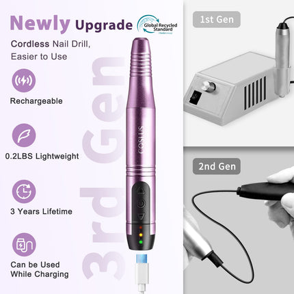 Fresadora de uñas inalámbrica C20, lima eléctrica, kit todo en uno, morado