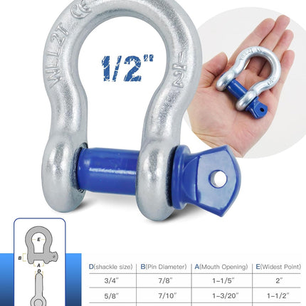 4 Pack 1/2" D Ring Shackle with 9/16" Screw Pin, 26,400 lbs Break Strength Heavy Duty Tow Recovery for Winch Off-Road Jeep Truck ATV UTV