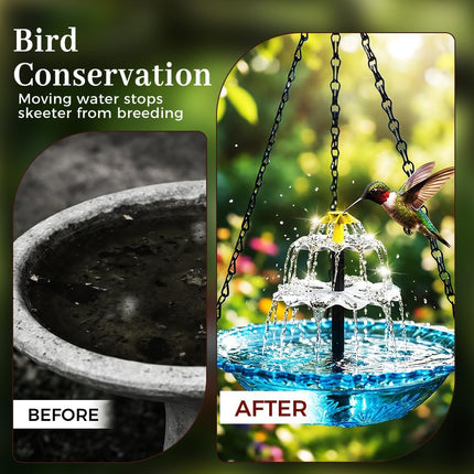 Solar Cascade Hanging Bird Bath Fountain, Hanging Bird Bath with Flowing Water, Bird Bath Fountain Decorative Garden Yard Patio for Outdoor (Blue)