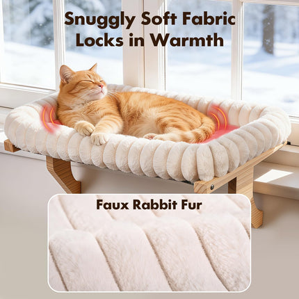 Zoratoo Cloud-Cuddle Cat Perch for Window Sill with Bolster, Natural Wood & Metal Frame Cat Window Seat for Large Cats, Easy to Adjust Zipper Cushion Pet Bed for Windowsill (Large)