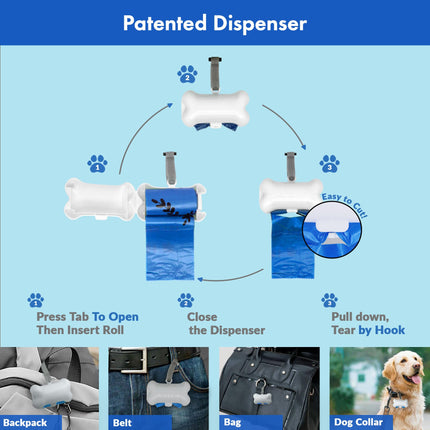 1000 bolsas para desechos de perro con dispensador y amarre para correa, 9" x 13", azul, 1000 unidades