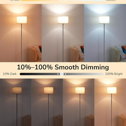 EDISHINE Dual Shades Floor Lamps for Living Room with Foot Switch, 63.7" Modern Standing Lamp with Remote Control, Stepless Dimmable Minimalist Lamps for Bedroom, Office, (9W Bulb Included), Black