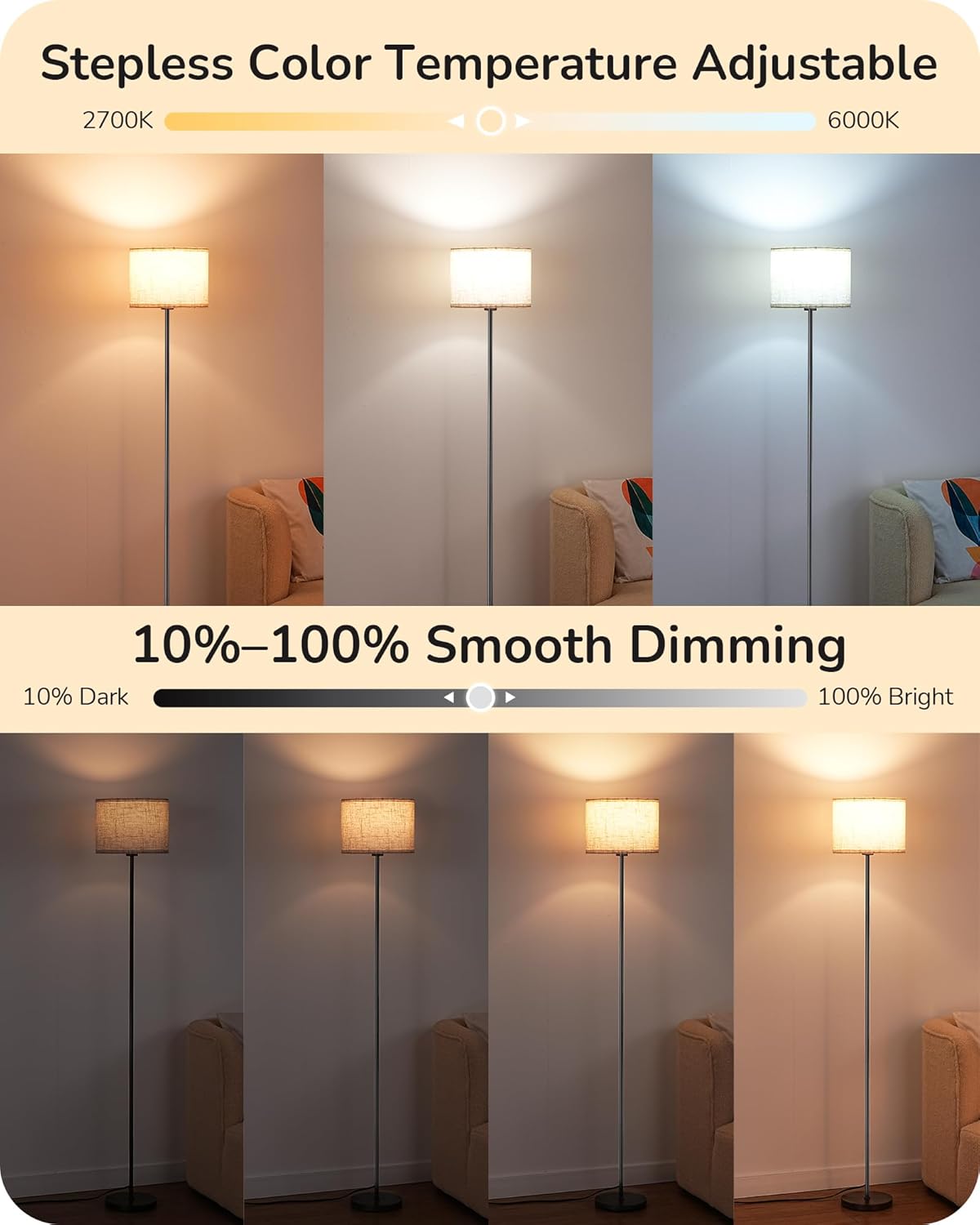 63.7 in. Modern Black Dimmable Floor Lamp with Remote and Foot Switch - photo 5