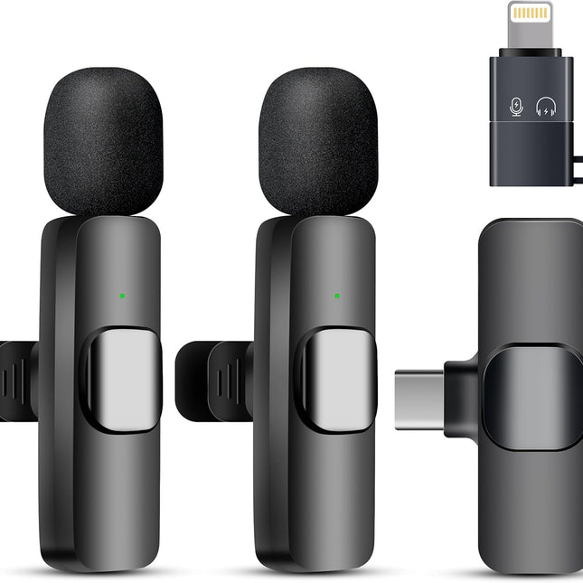 Wireless Microphone for iPhone iPad and Android Phone, 2 Pack Wireless Lavalier Lapel Mic with Noise - photo 2
