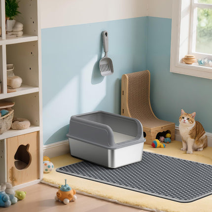 Cat Litter Mat, 23.2 x 14.6 in, Waterproof, Non-Slip, Grey