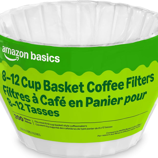 Basket Coffee Filters for 8-12 Cup Coffee Makers, White, 200 Count, Packaging May Vary