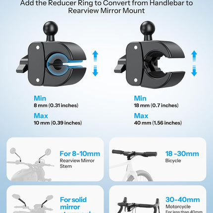 OMOTON BK01 Anti-Vibration Bike Phone Holder for Rearview Mirror & Handlebar, Shockproof Motorcycle Phone Mount with Quick Lock, Fit iPhone & All Android Phone for Electric Scooter/E-Bike/Stroller