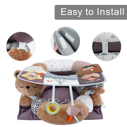 2-in-1 Tummy Time Mat & Seated Support Pillow,Baby Tummy Time Pillow Support for Newborns and Older Babies,with Detachable Support Pillow and Toys Bear