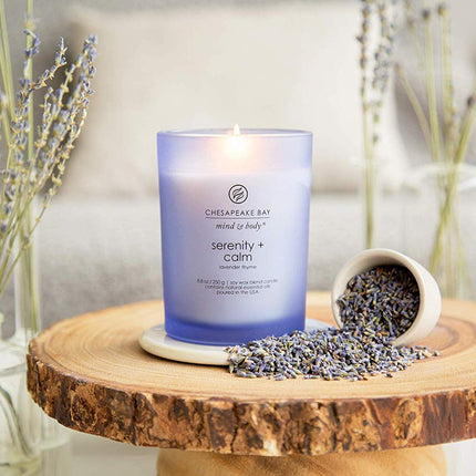Vela aromática en frasco mediano Serenity + Calm (lavanda y tomillo) decoración para el hogar idea de regalo naranja tiempo de combustión de 50 horas