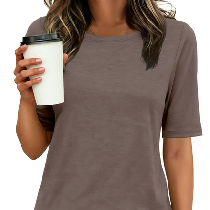 Womens Half Sleeve Tops Crewneck Shirts Basic Fit Work Tee