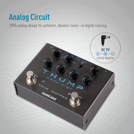 SONICAKE High-Gain Distortion Pedal, Built-in Independent Boost & Noise Gate Guitar Bass Effects Pedal, 2 Tone Modes, Pure Analog Circuit, True Bypass - Thump