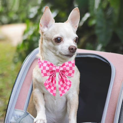 Dog Collar with Bow Tie,UP URARA PUP Pink Plaid Bowtie Dog Collar, Summer Bowtie Collar for Puppy Boy Girl Dog, Comfortable Cotton Dog Collar with Metal Buckle,S,Neck 10-16in, PinkPlaid CS