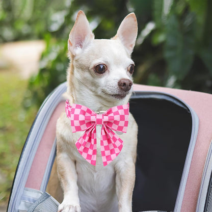 Pink Plaid Dog Collar with Bow Tie, Small - photo 4