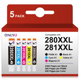280XXL 281XXL Compatible for Canon Ink 280 and 281 Cartridges PGI-280XXL CLI-281XXL for Canon TR8620a Ink Cartridges for Pixma TR8620 TR8620a TS6320 TR7520 TS6120 TS6220 TS8220 TS9520 (5 Pack)