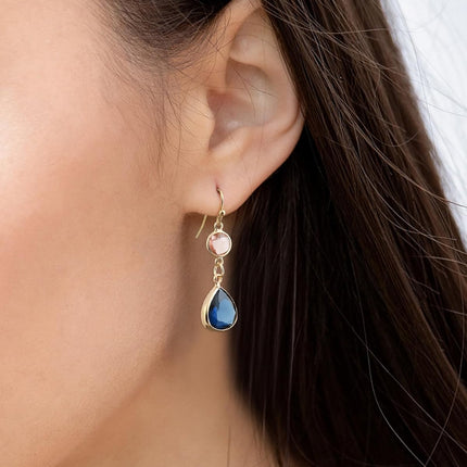 Sapphire Blue Dangle Earrings Blue Topaz Gold Handmade Aquamarine Drop Earrings for Women - Blue & Pink