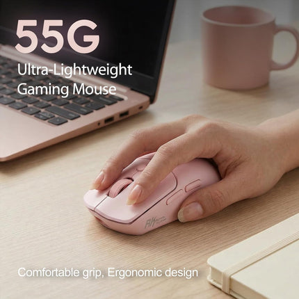 RK ROYAL KLUDGE MO1 Wireless Mouse, 55g Ultra-Lightweight Computer Mice, 6 Programmable Buttons, 2.4GHz/Bluetooth/Wired, 6000 DPI Optical Sensor, Pink