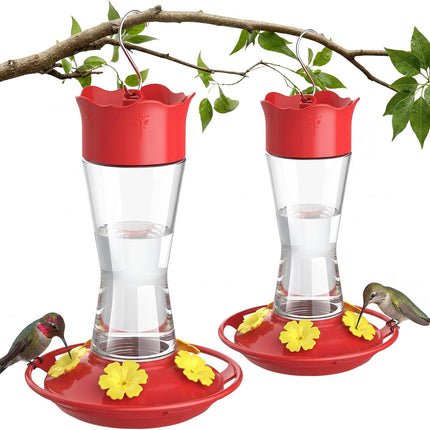 Kingsyard 2-Pack Glass Hummingbird Feeder for Outdoors Hanging, 10 oz Leak-Proof Humming Bird Feeders with Ant Moat & Bee Proof Feeding Ports, Hummingbird Gift for Bird Lovers (Clear)