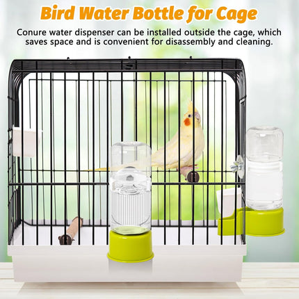 BNOSDM Automatic Bird Water Dispenser 2 Pcs No Mess Parrot Cage Water Feeder Drinker Suspended Bird Drinking Device Parakeet Cage Accessories for Budgies, Cockatiel, Conure, Canary, Finch (Green)