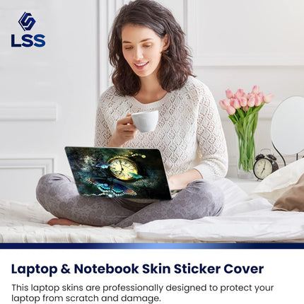 LSS 15 15.6 inch Laptop Notebook Skin Sticker Cover Art Decal Fits 13.3" 14" 15.6" 16" HP Dell Lenovo Apple Asus Acer Compaq (Free 2 Wrist Pad Included) Clock Butterfly