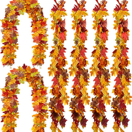 6 Pack Fall Garland Maple Leaf Decorations, 5.9 Ft 72 Leaves Each