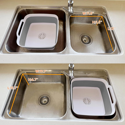 GIMWA Collapsible Wash Basin with Drain Plug - 2.4 Gallon Foldable Kitchen Sink for Baby Bottles, RV Camping, Space-Saving Dish Tub (Gray)
