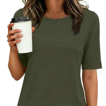 Womens Half Sleeve Tops Crewneck Shirts Basic Fit Work Tee