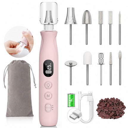 Electric Nail File Drill, Cordless Toe Nail Grinder for Thick Toenails & Callus, 10-Speed 2000mAh Rechargeable Nail Filer, Manicure Pedicure Kit with LED Lamp, Gifts for Men Women