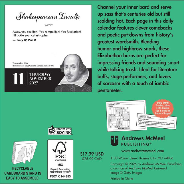 Shakespearean Insults 2027 Day-to-Day Calendar