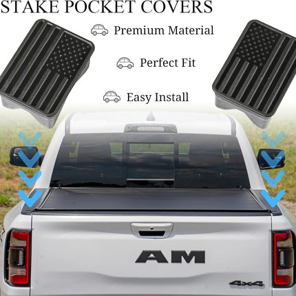 Bed Rail Stake Pocket Covers for Dodge Ram 1500 2019 2020 2021 2022 2023 2024 2025 2026 Truck Accessories Caps Rear Holes Plugs Covers Black 2Pcs