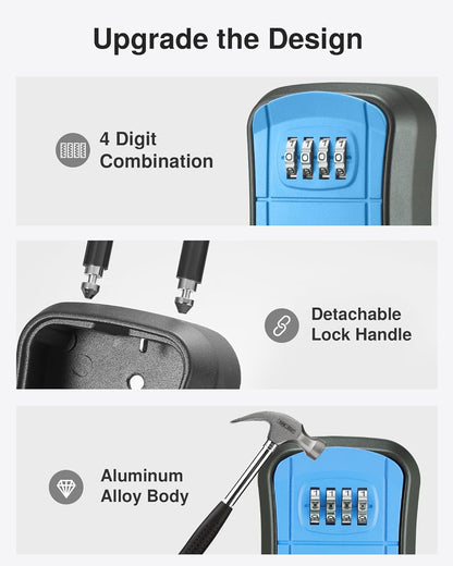 Key Lock Box, Portable Combination Lockbox Wall-Mounted Key Storage Box for House Keys, Resettable Code - photo 5