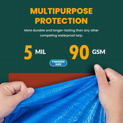 Large Waterproof Tarp- Heavy Duty Thick Poly Tarpaulin Ideal for Canopy Tents, Boats, RV or Pool Covers- Multipurpose Protective Tarps with Grommets for Indoor and Outdoor Use