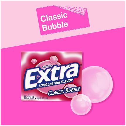 Extra Classic Bubble Gum Sugarfree Bulk, Individually Wrapped, perfect for Fresh Breath and Sharing at School, Work & Travel, 15 Ct, 10 Pack